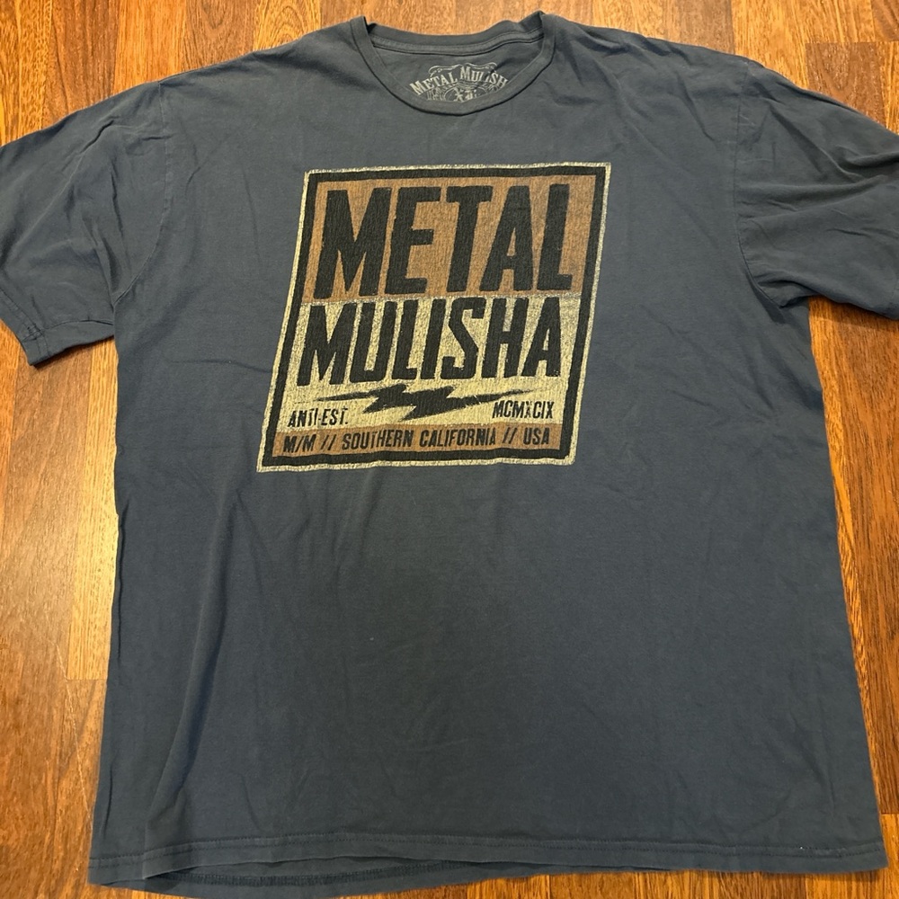 Metal Mulisha Retro Distressed Blue Spellout Tshirt Size XL
